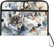 YMXFXP Expandable Filing Folder Wolf Cool Watercolor, 13-Pocket Funny Cute Design with Sticky Labels, A4 Letter Size Document Organizer for Office, School, Boys, Girls
