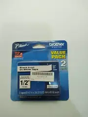 Brother P-touch TZe-2312PK - 2PACK - 1/2" Wide, Black Print on White Tapes