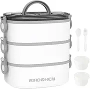 RIKDOKEN Lunch Box, Stackable 3 Layers Containers, Portable 94OZ Large Capacity Leakproof Bento Box with Spoon & Fork & Sauce Boxes, Microwave Safe Lunch Box for Kids and Adults