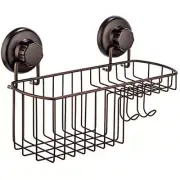 Powerful Vacuum Suction Cup Shower Caddy Basket with Soap Holder & Hooks(Bronze)