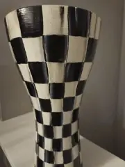 My Own Whimsical Checkerboard 11" Inspired Hand-Painted Cased Glass Non-tip Vase