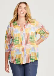 [Virtuelle] Taking Shape Cotton Art Stripe Top Size 16 in Print - Plus Size Women's Tops & T Shirts Print