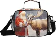 Snow Christmas Santa Insulated Lunch Box for Women Men - Ideal for Work, Picnics - Includes Adjustable Shoulder Strap