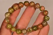 *UNAKITE* Bracelet 31.3g Round Polished Bead Elastic Red Jasper Epidote