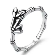 3PCS Silver plating Jewelry Woman Ring Retro Bamboo Black Opening Size Adjustable Ring
