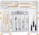 Xkimos Larger Cutlery Drawer Organiser with 9 Compartments, 3-Sided Expandabl...