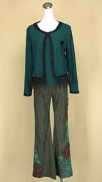 在飛比找Yahoo!奇摩拍賣優惠-貞新 di marzia 義大利 藍綠圓領兩件式長袖棉質上衣