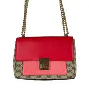 Michael Kors Signature Colorblock Shoulder Bag Pink Chain Strap NEW