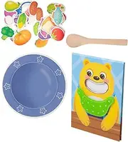 JOINPAYA Educational Kids' Bear Feeding Toy Preschool Learning Game Wooden Pretend Play Toy