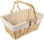 FONDOTIN Woven Picnic Basket for Fruit and Storage Handheld Shopping Basket for Outdoor Events Weddings and Home Organization Rustic Design Lightweight and Versatile