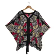 Nicole By Nicole Miller Kimono Caftan Top XS Red Multicolor Geometric Boho NEW