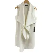 Donna Karan Modern Ivory Long Double Breasted Poly Vest Hook Closure Size 4 NWT