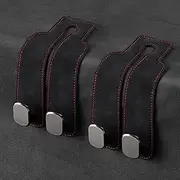 Amelity Car Headrest Hooks for Storage, Purses and Bags - Leather Car Seat Back Hooks (Black, 2 Pack)