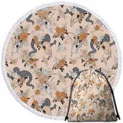 Floral Goat Skulls Round Beach Towel