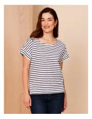 [Regatta] Extended Short Sleeve Tee With Cuff & Side Splits in White/Black Stripe