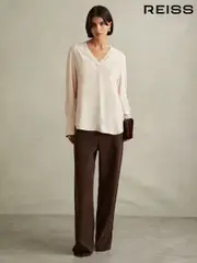 Reiss Pale Pink Tash Relaxed High-Low V-Neck Top (E00677) | $280