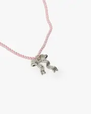 Pink Metal Bow Detail Cord Choker Necklace