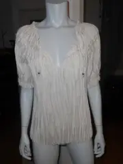 DVF Diane Von Furstenberg DAURON Ivory Pleated Drawstring Neck Blouse Top