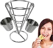 French Fry Cone Holder,French Fry Display Rack With 2 Sauce Cups - Stainless Steel French Fry Cup Holder, French Fry Holder For Car, Fried Chicken Display Rack