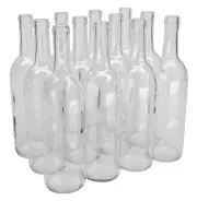 750ml Glass Bordeaux Wine Bottle Flat-Bottomed Cork Finish - Case of 12 - Fli...