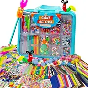 Giant Art Case Set of 1600+ Pc.– Arts and Crafts Supplies for Kids 6+ – DIY Projects Case Filled with Pom Pom Box Craft Kit Library, Beads, Buttons, Scissors, and Pipe Cleaners with Easy Instructions