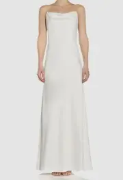 $265 Aidan by Aidan Mattox Womens Ivory Satin Crystal Strap Gown Dress Size US12