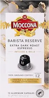[Moccona] Barista Reserve Extra Dark Roast Espresso – Intensity - 12 100 Aluminium Capsules Compatible with Nespresso Machines (100 Capsules - 10x10 Pods Pack) (Packaging may vary)