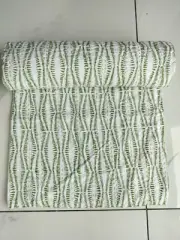 Indian Kantha Quilt,blanket Cotton Green White Print Bedspread Gudari Throw