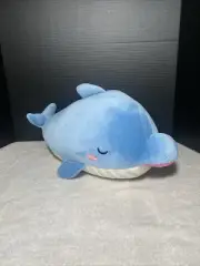 Daiso Whale Plush Dolphin 16"L Cooling Sensation Blue Stuffed Animal Pillow Toy