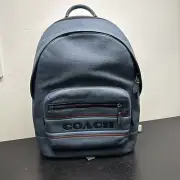 Coach West Backpack With Coach Stripe Gunmetal Denim Multi NEW