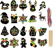 Scratch Paper Art Set, 80 Pieces Magic Rainbow Scratch Off Cards Ornaments for Kids Christmas