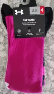 UNDER ARMOR UA Team Mens XL 13-16 OVER THE CALF PINK Sock Anti Odor Cushion