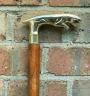 Vintage Style Brass Jaguar Designer Handle Wooden Walking Cane Walking Stick