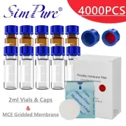 Simpure 4000pcs 2mL Glass Vials HPLC Screw Caps, 45mm Microbial Membrane Filters