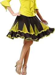 [Grouptap] Latin Curling Dance Performance Show Skirt red/Pink/Green wear for Womens Ballroom Tango cha cha Salsa Samba Rumba Dancing Dress, Yellow, M