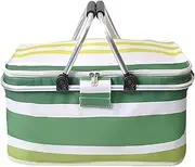 Insulated Cooler Bag Large Picnic Basket,Strong Aluminum Frame,Cooler Box,Collapsible Design,for Camping/Outdoor Activities/Family Travel/BBQ/Shopping,46 * 24 * 24cm.(Green)