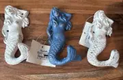 THREE CAST IRON NAUTICAL MERMAIDS BEACH TOWEL HOOK HANGER Coastal Home Decor NEW