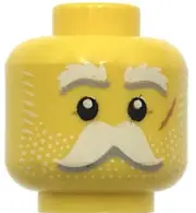 Lego New Yellow Minifigure Head Dual Sided White Eyebrows Mustache Whiskers