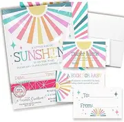 Baby Shower Invites Gender Neutral – Sunshine Baby Shower Invitation Bundle with Diaper Raffle Tickets, Book Request Cards & Envelopes. Set of 20 5X7 Little Ray of Sunshine Invitation Kit Sets