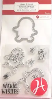 5 Clear Stamp & 1 Die Cut Snowflake Penguin Ornament Card 2"x2" Winter Christmas