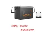 VoltX 12V 190Ah Lithium Battery + Bus Bar M8 Power Distribution Terminal Block (4 GANG 300A Black)