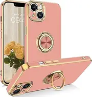Everlab Case for iPhone 14 Pro, Marble Fashion Bumper Full Protection Shockproof Cover with Ring Holder (Pink)