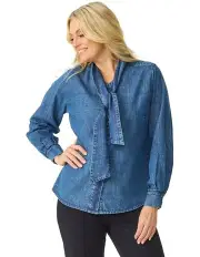 [Fella Hamilton] Rivoli Denim Tie Neck Shirt in Indigo