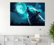 Wolf Howls At The Moon In Shades Of Blue Wall Art Canvas Unframed Print Art