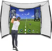 GoSports Range Cage 10 ft x 8 ft Golf Practice Hitting Net with Impact Screen – Choose Printed Graphics or Blank Simulator Screen