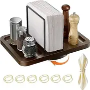 Napkin Holder,Napkin Dispenser with 6 Napkin Rings,Rotatable Napkin Holder for Table,Cocktail Napkin Holder for Kitchen Dining Table Decor