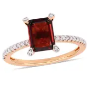 Amour 10k Rose Gold Octagon-Cut Garnet and 1/10CT TDW Diamond Solitaire Ring
