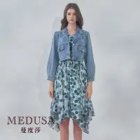 在飛比找Yahoo奇摩購物中心優惠-現貨【MEDUSA 曼度莎】藍綠點點飄逸雪紡洋裝（M-XL）