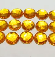 200 Gold Acrylic Flatback Rhinestone Faceted Round Gems 12mm No Hole