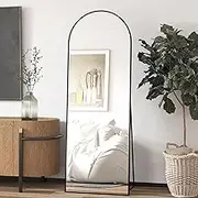 Elemango 162x53cm Arched Floor Full Length Mirror, Full Body Wall Mirror with Aluminum Frame, Arched-Top Full Mirror Standing Hanging or Leaning, Dressing Mirror for Bedroom Living Room, Black